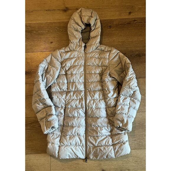 Eddie Bauer EB 650 Puffer Women’s Down Parka Small Hood Jacket Gray Medium - Picture 1 of 3